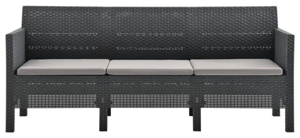 3 pcs conjunto lounge jardim com almofadões vime PP antracite