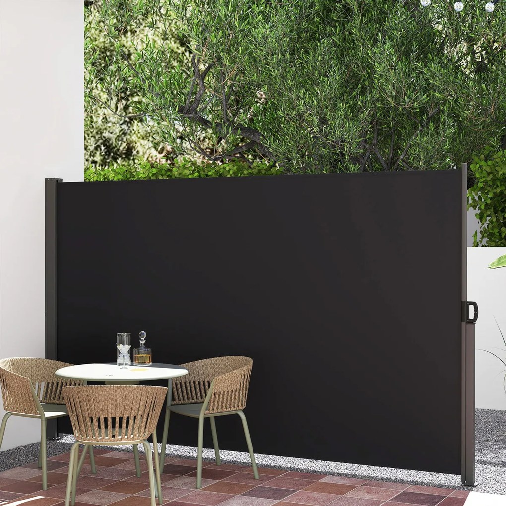 Toldo lateral retrátil para jardim 300 x 180 cm de privacidade para exterior enrolável e dobrável Preto