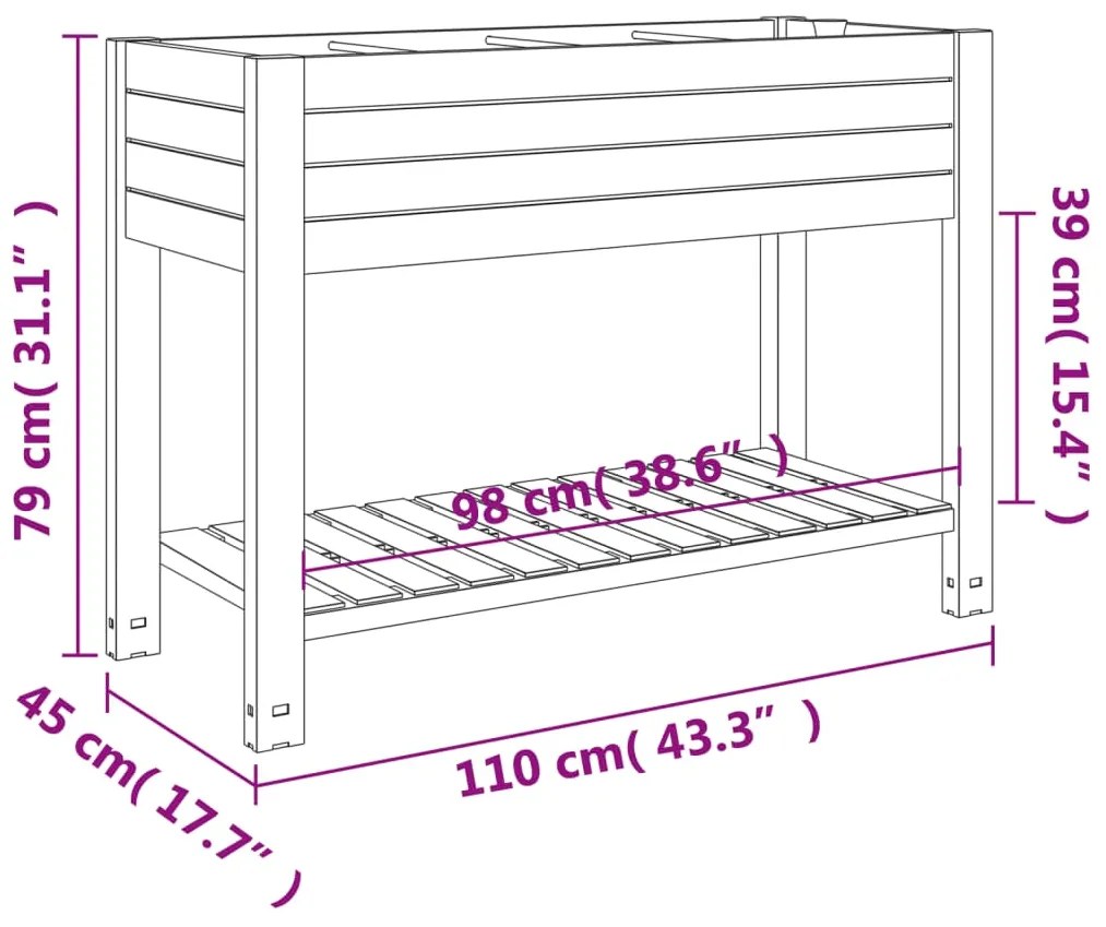 Canteiro elevado 110x45x79 cm polipropileno branco