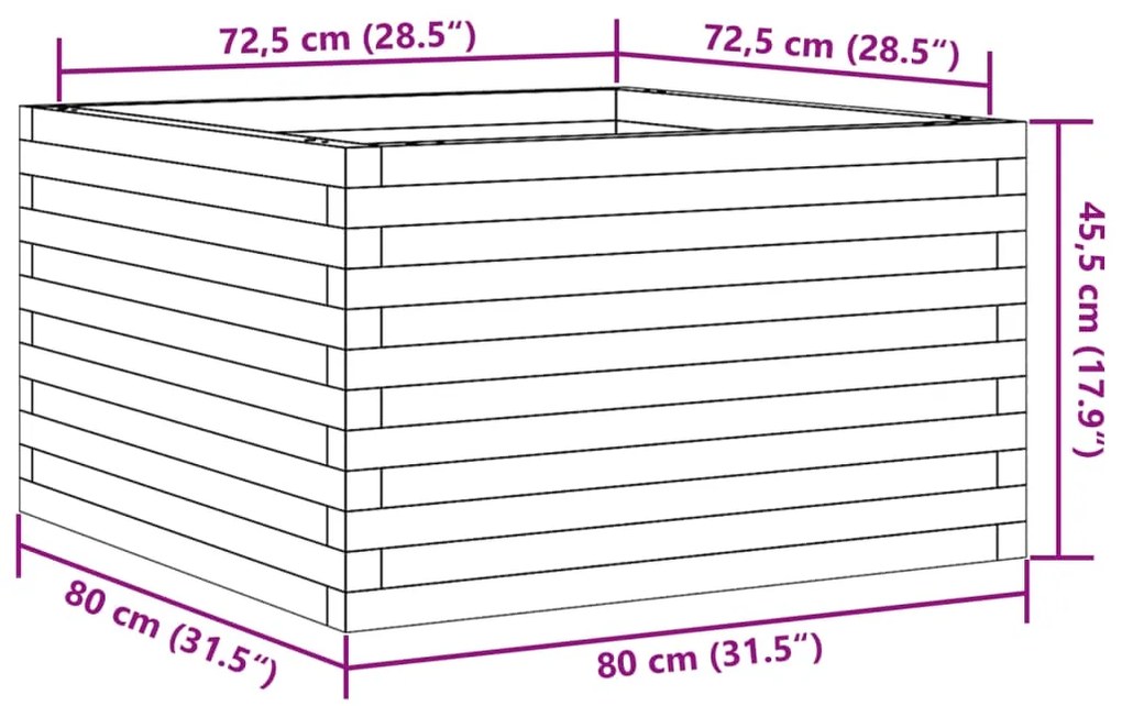 Vaso/floreira de jardim 80x80x45,5 cm pinho maciço castanho mel