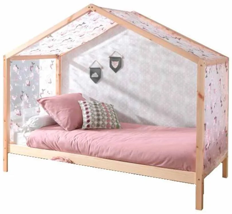 Conjunto Cama infantil de Casa DALLAS 90x200 com cortinados NATURAL