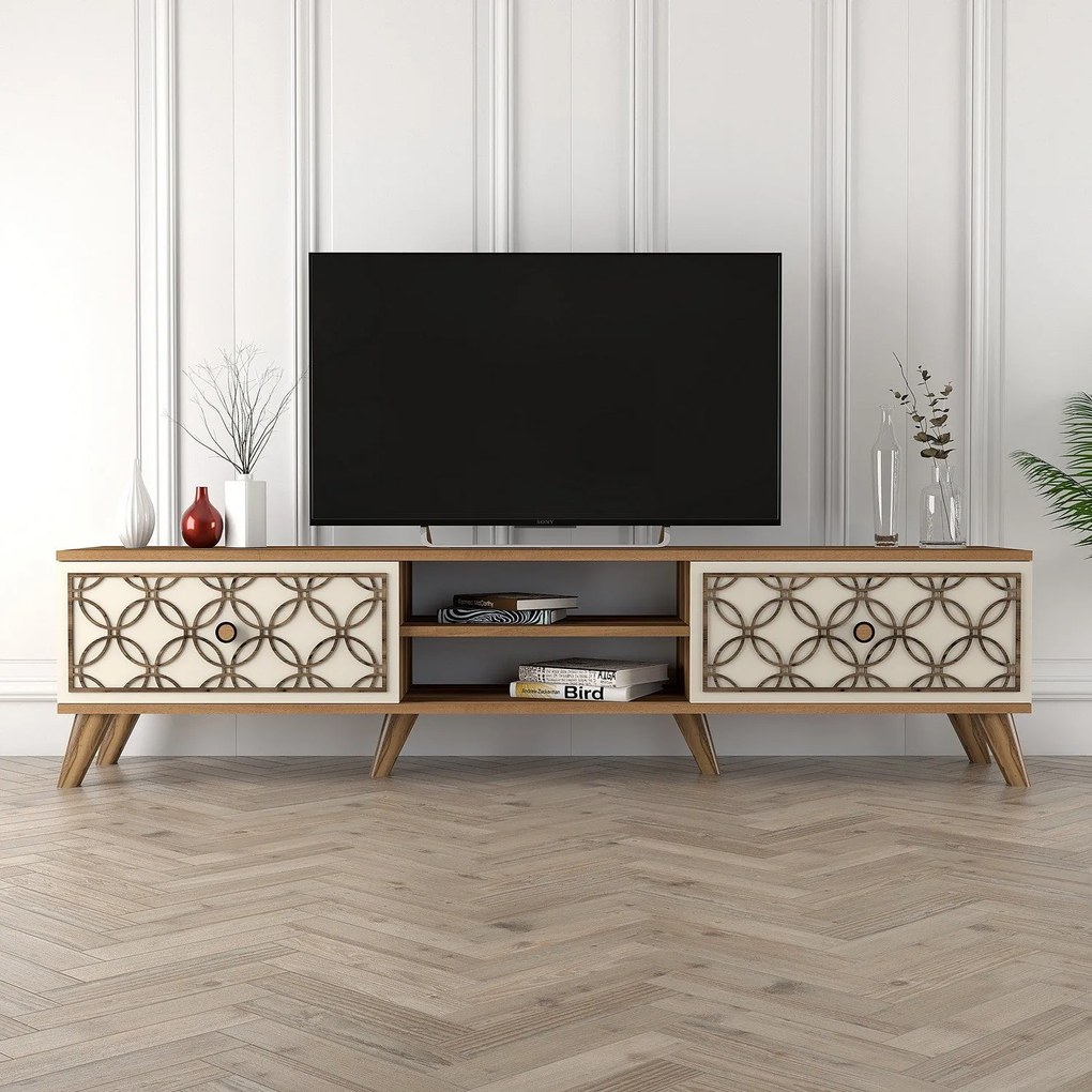 Móvel TV Class – Nogueira e Creme – 180 cm x 44 cm x 35 cm
