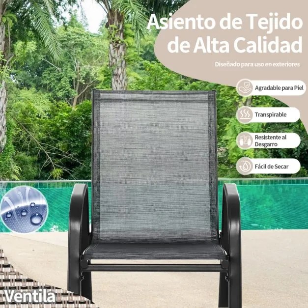 Conjunto de 2 cadeiras de baloiço para jardim Assento ergonómico em textilene Baloiço suave Carga até 150 kg 91 x 62 x 86 cm Cinzento