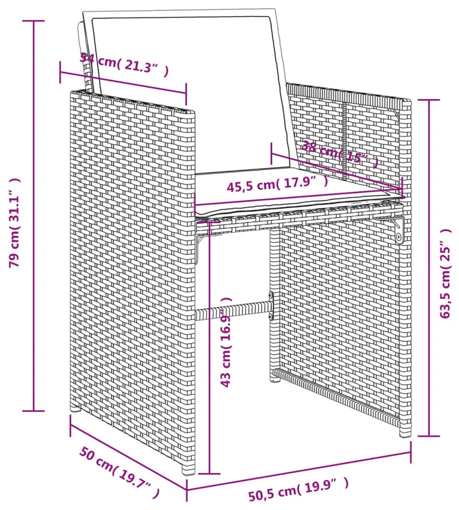 11 pcs conjunto de jantar p/ jardim com almofadões vime PE bege