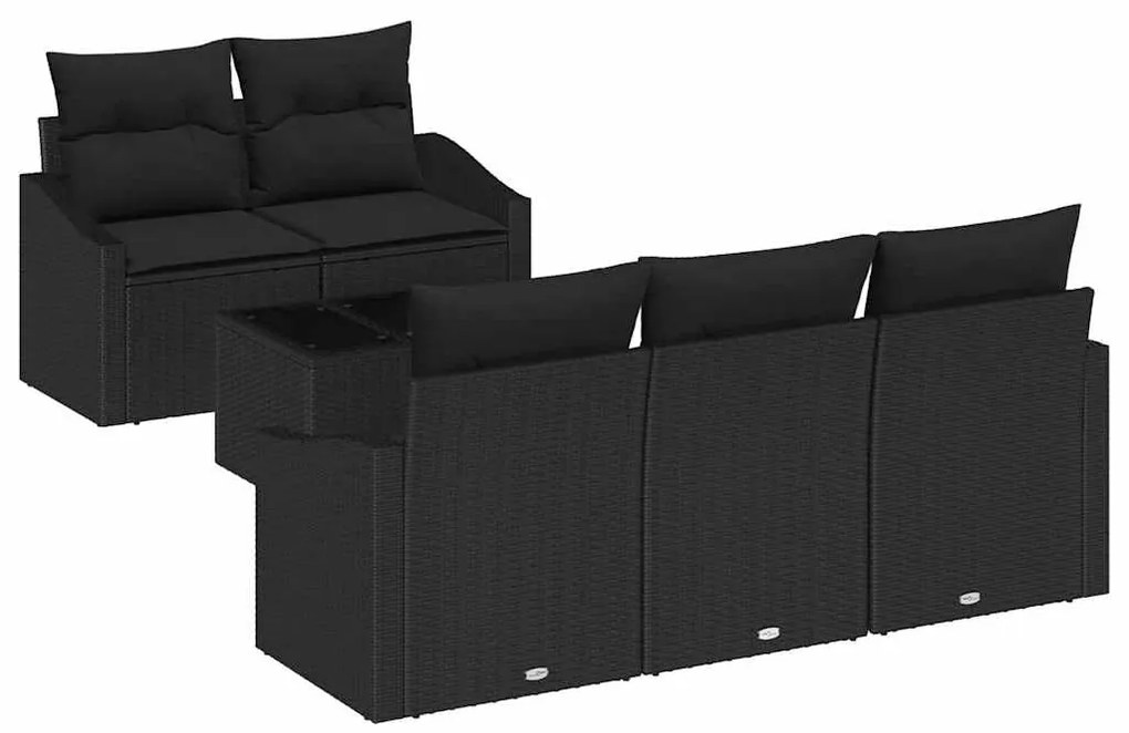 Conjunto de Sofá de Jardim com 6 Peças e Almofadas Pretas em Rattan Si