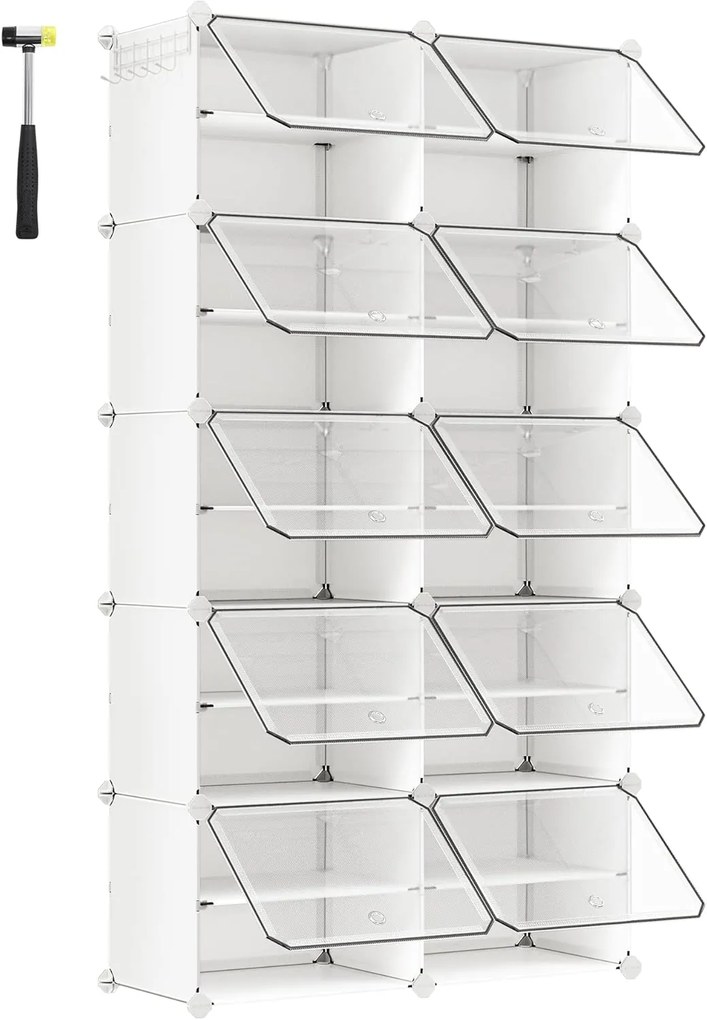 Sapateira modular com portas, 10 compartimentos interligados | SONGMICS | 32 x 82 x 152 cm | LPC035W01.