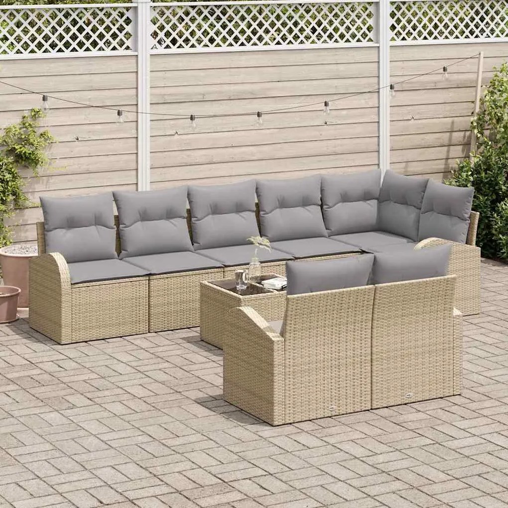Conjunto de Sofá de Jardim 9 Peças com Almofadas Rattan Sintético Pret