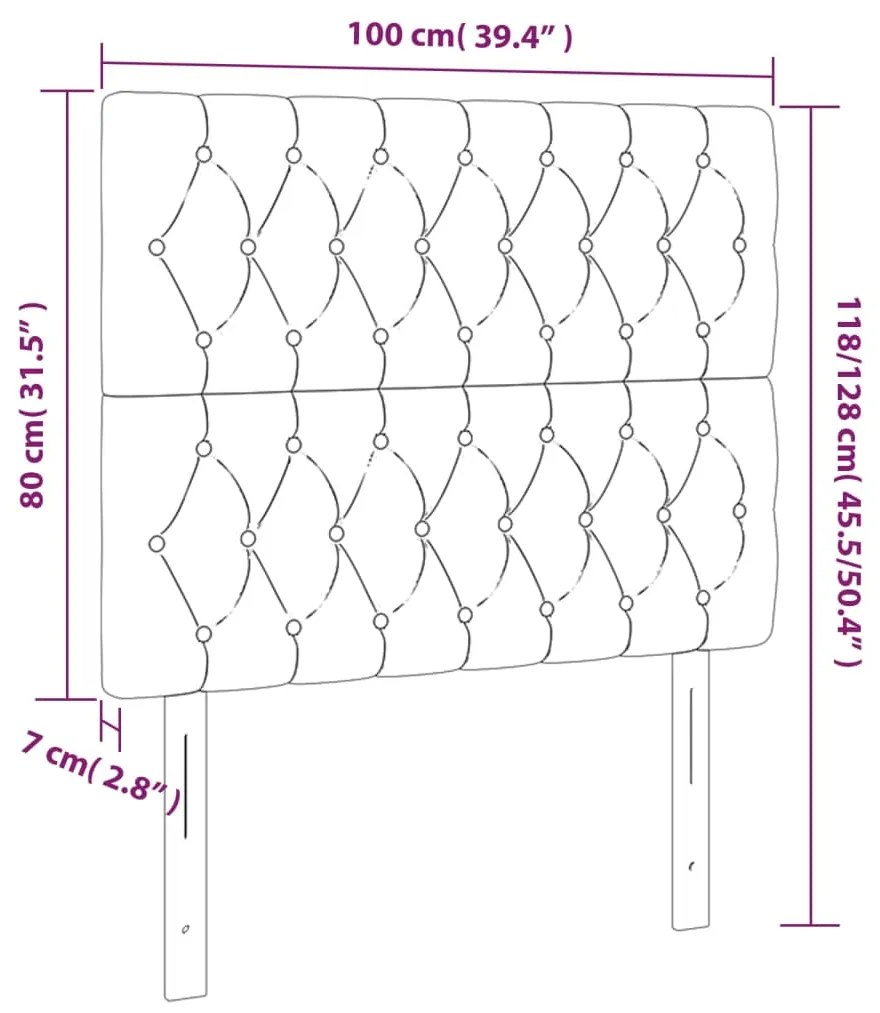 Cabeceira de cama c/ LED tecido 100x7x118/128 cm cinza-escuro