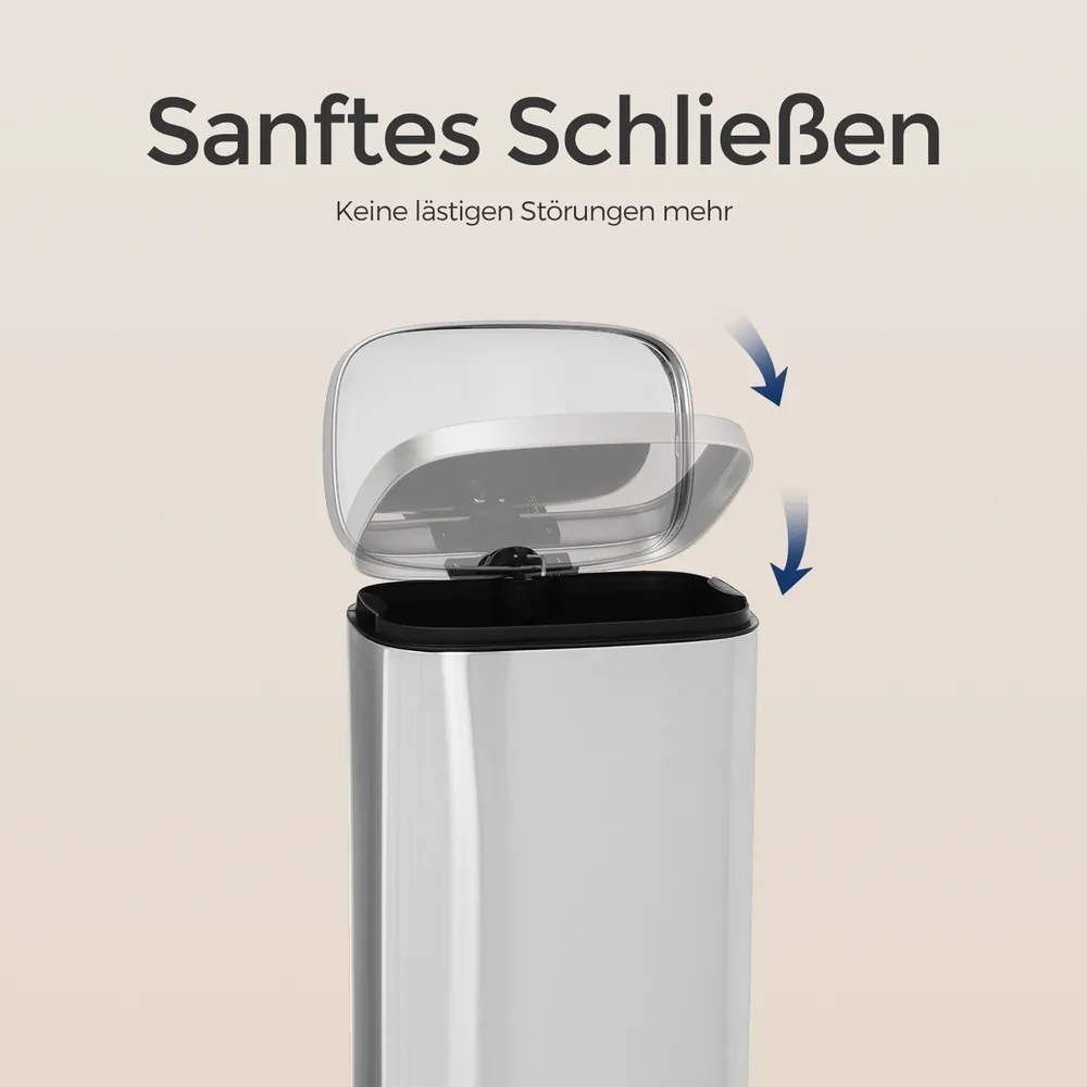 Caixote do lixo 30 L em aço inoxidável 35 x 23,8 x 63 cm prateado