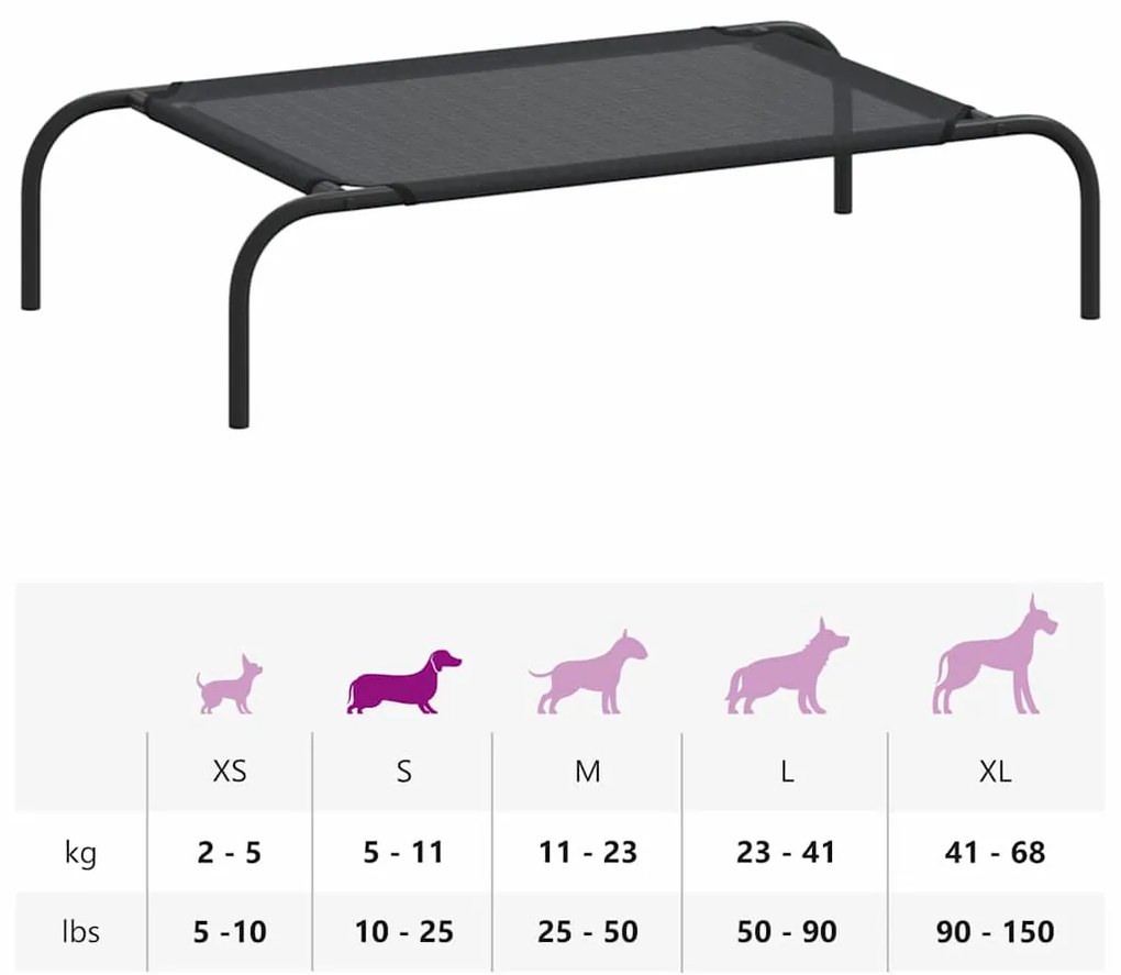 Cama para cães elevada preto S textilene