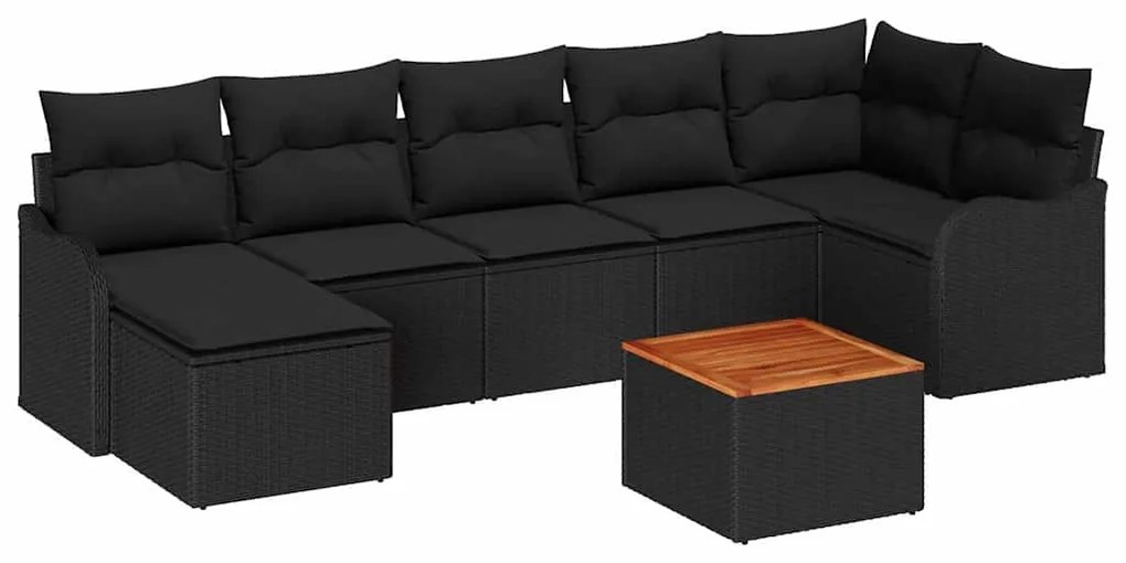 Conjunto de Sofá de Jardim com 8 Peças e Almofadas de Rattan Preto