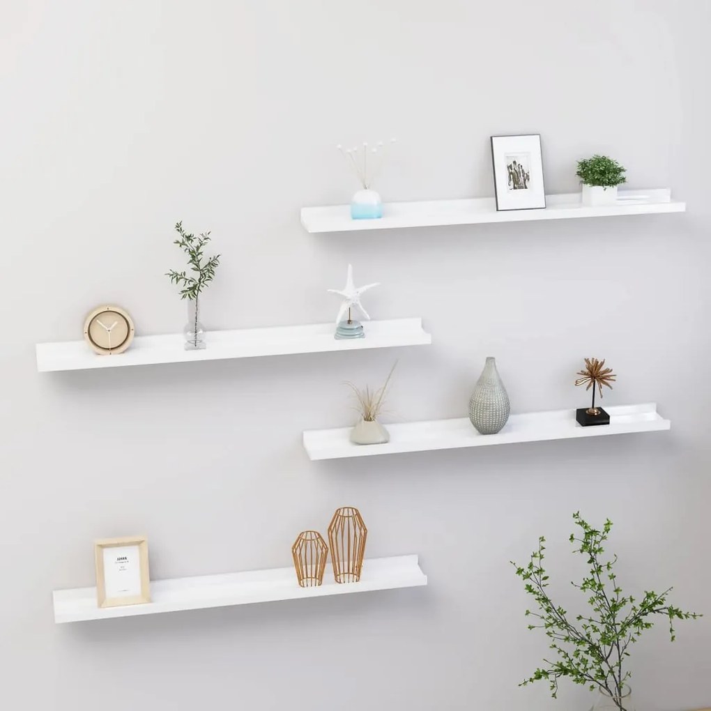 326655 vidaXL Prateleiras de parede 4 pcs 80x9x3 cm branco brilhante