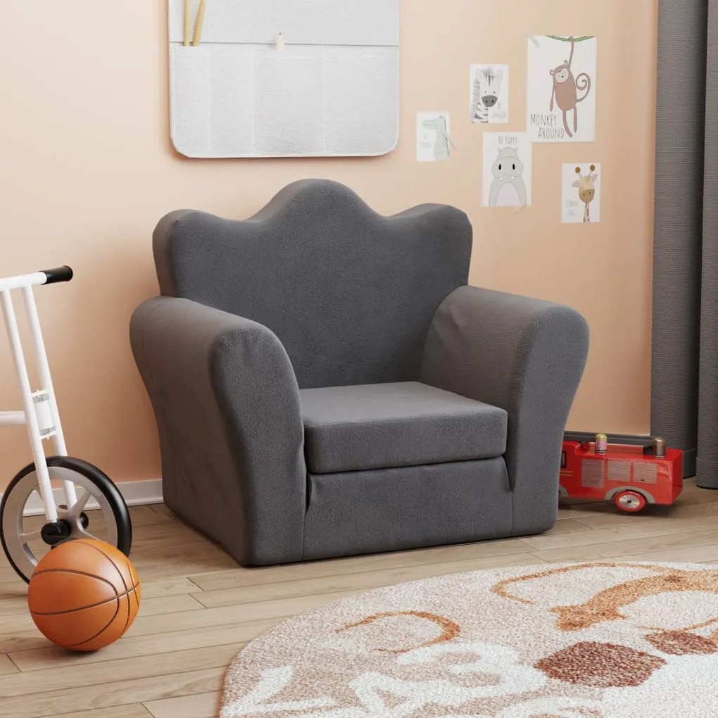 341871 vidaXL Sofá-cama infantil pelúcia macia antracite