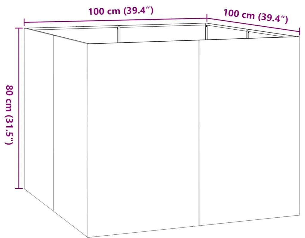 Floreira enferrujada 100x100x80 cm aço resistente