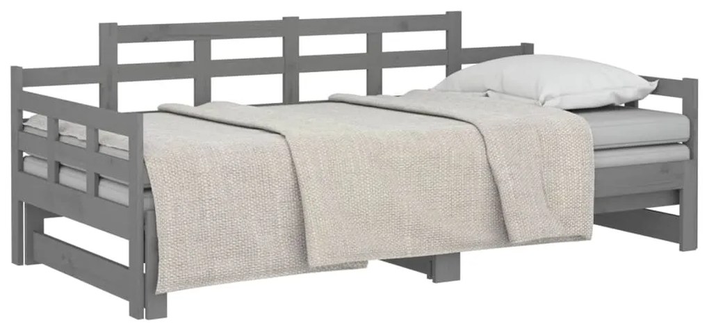 Sofá-cama de puxar pinho maciço cinza 2x(90x200) cm