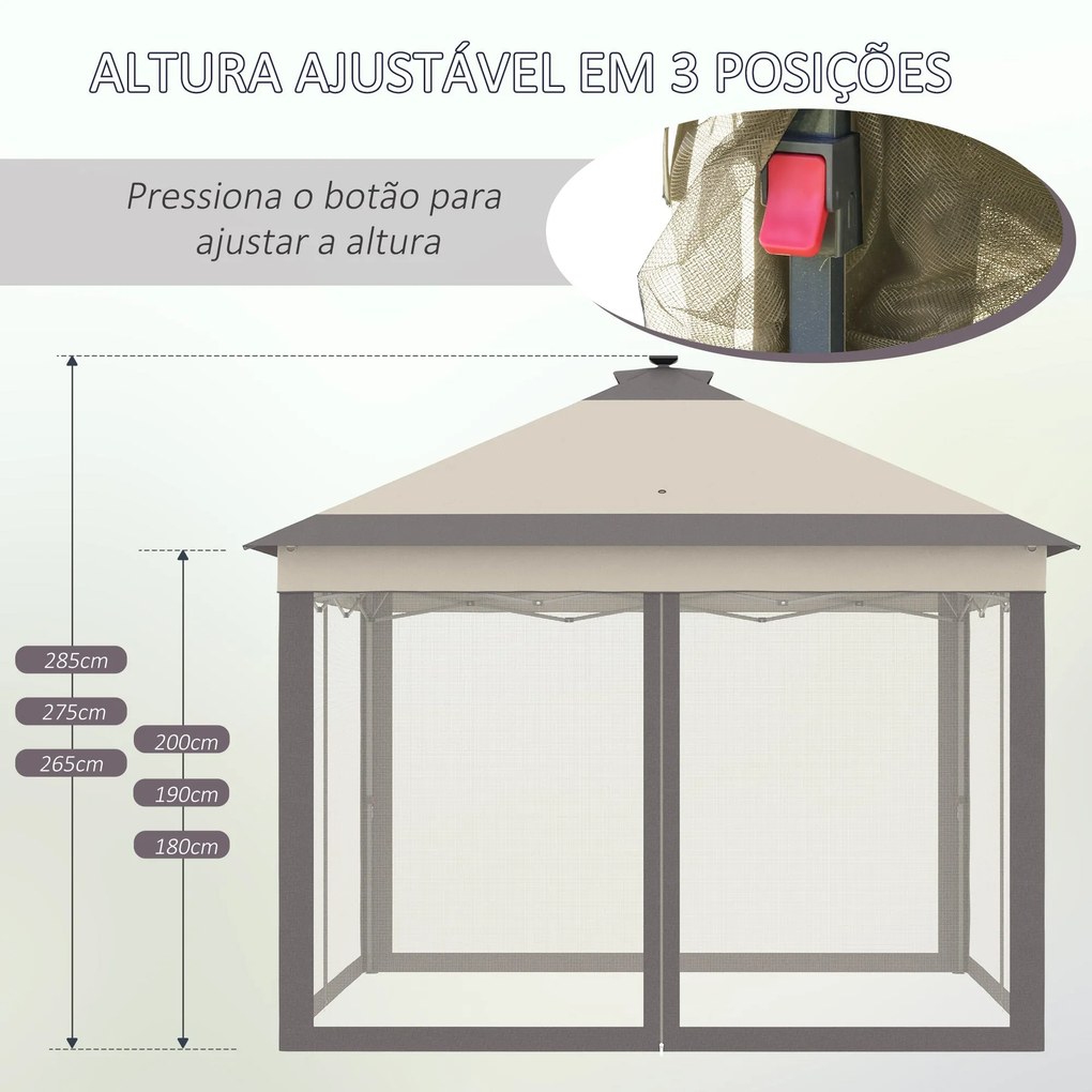 Outsunny Tenda Dobrável Exterior 3,3x3,3x2,9 m com Luzes LED e Control