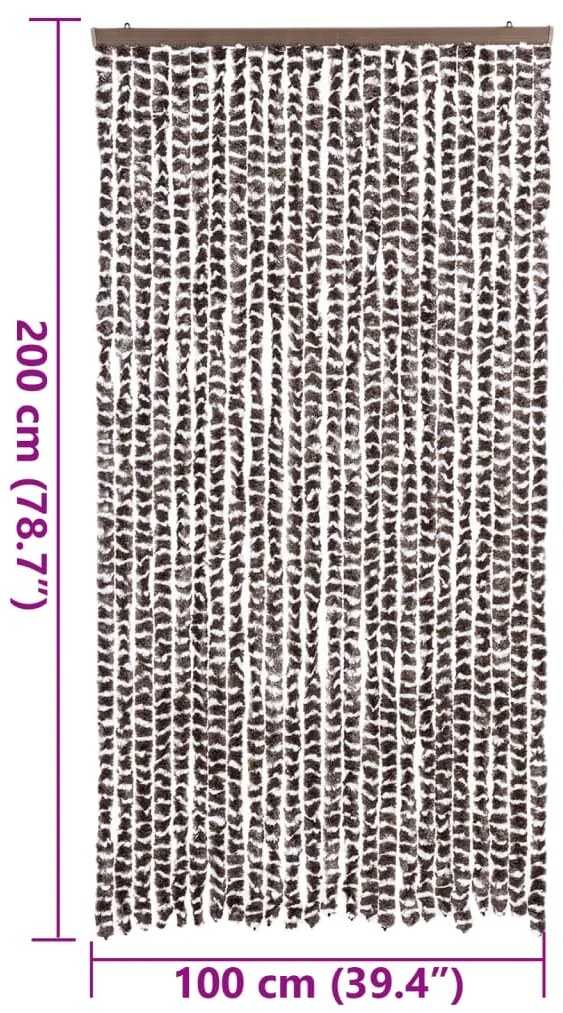 Cortina anti-insetos 100x200 cm chenille castanho e branco