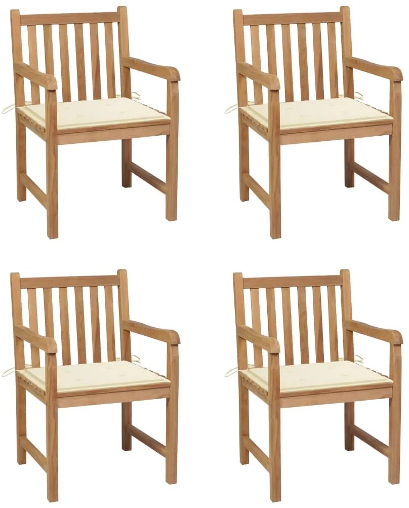 vidaXL Cadeiras de jardim c/ almofadões cor creme 4 pcs teca maciça