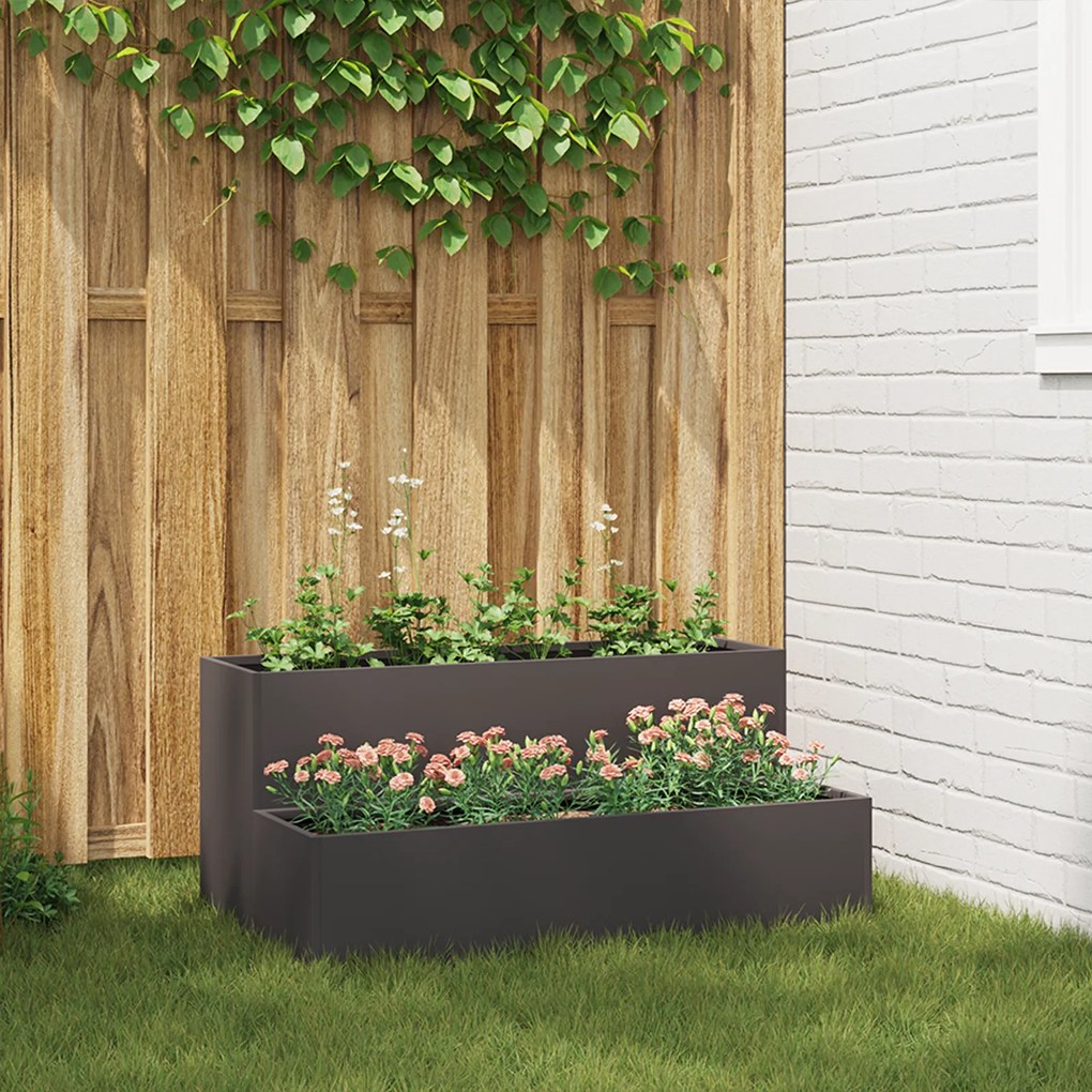 vidaXL Vaso de Jardim - 2 Camadas Preto em Aço, 100x60x45 cm