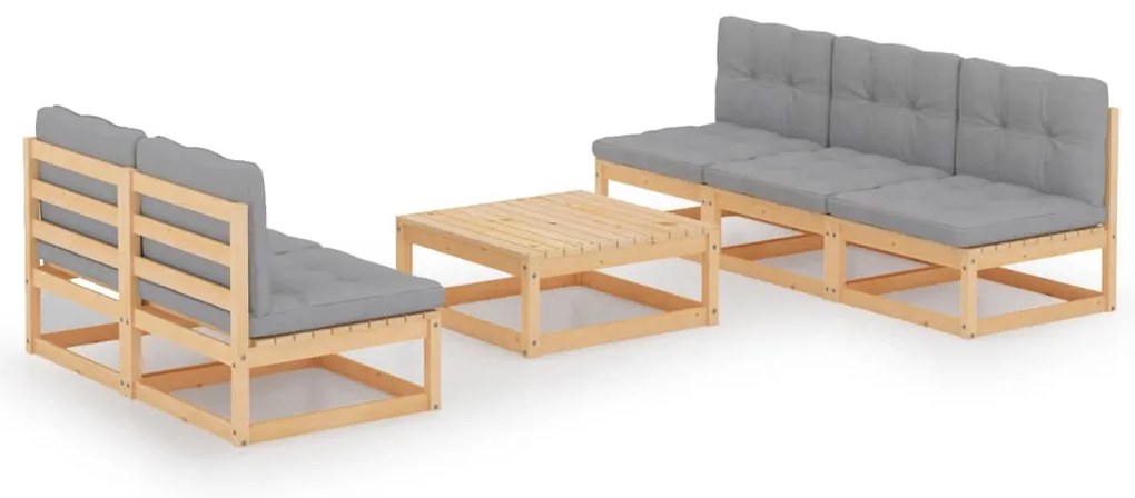 6 pcs conjunto lounge de jardim com almofadões pinho maciço