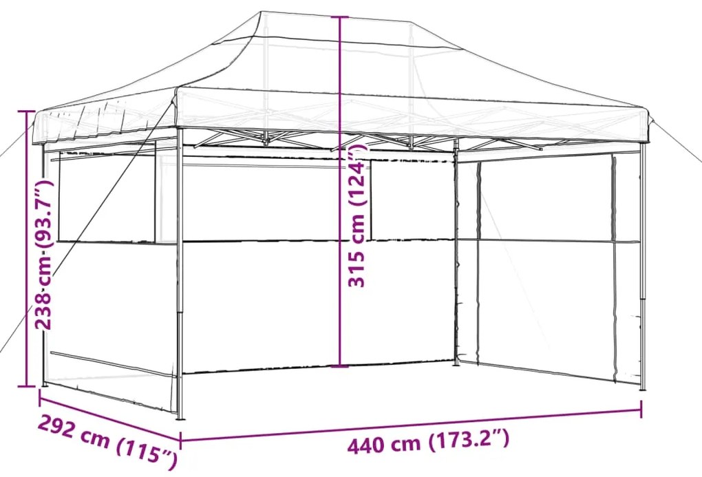 Tenda p/ festas pop-up dobrável com 3 paredes laterais verde