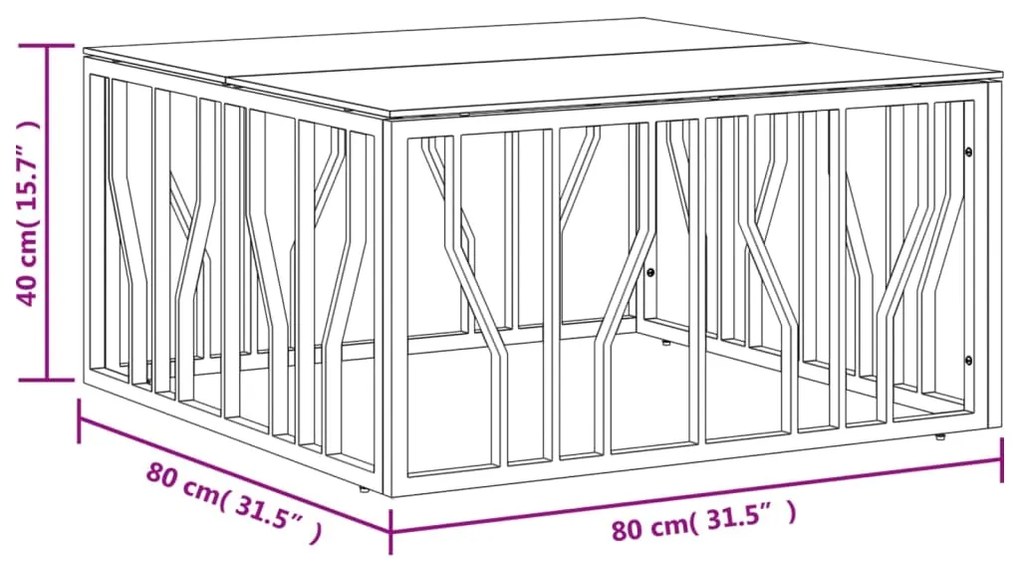 Mesa de centro 80x80x40 cm aço inoxidável e vidro prateado