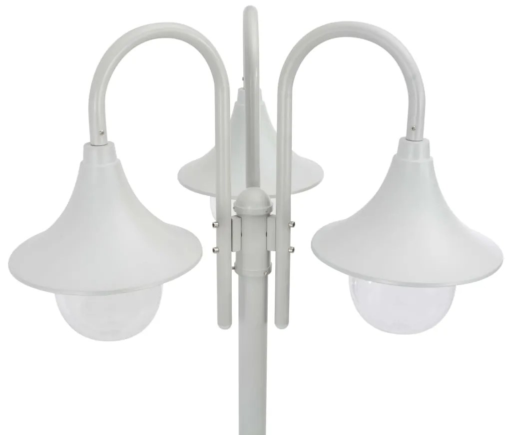 Candeeiro de pé p/ jardim c/ 3 braços E27 220cm alumínio branco