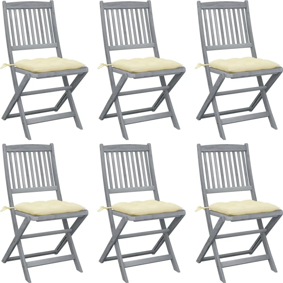 vidaXL Cadeiras exterior dobráveis c/ almofadões 6 pcs acácia maciça