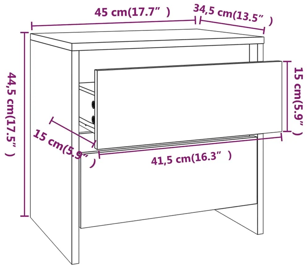 Mesa de cabeceira 45x34,5x44,5 cm aglomerado sonoma cinzento