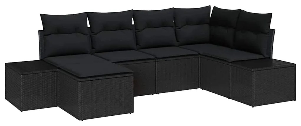 Conjunto de sofá de jardim modular com 6 peças e almofadas pretas em r