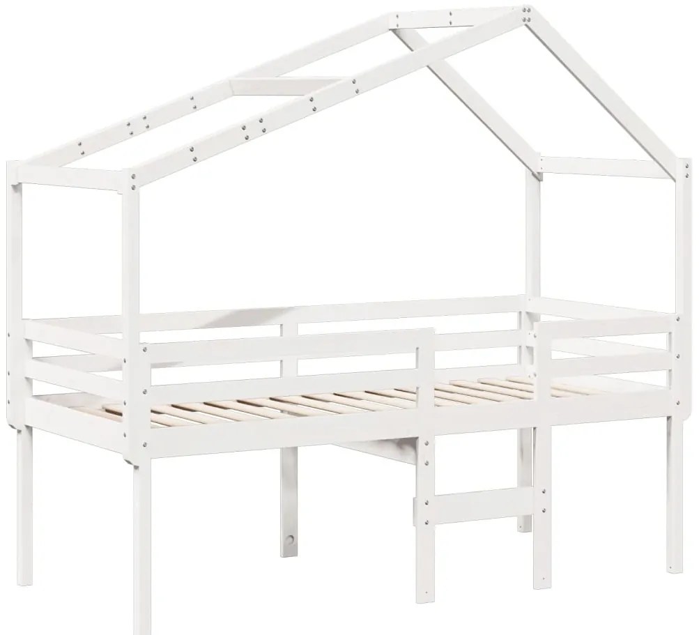 Cama alta com telhado 90x200 cm pinho maciço branco