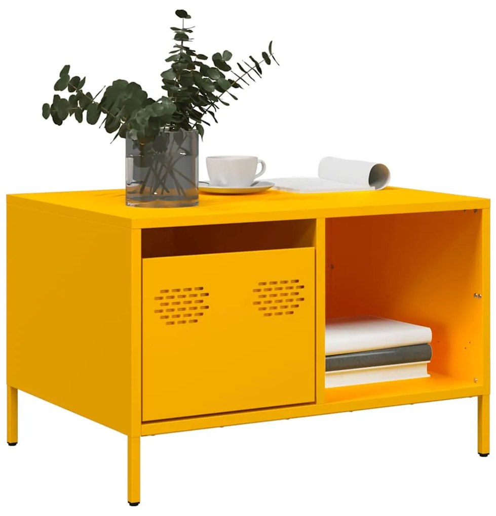 vidaXL Mesa centro 68,5x50x43,5cm aço laminado a frio amarelo mostarda