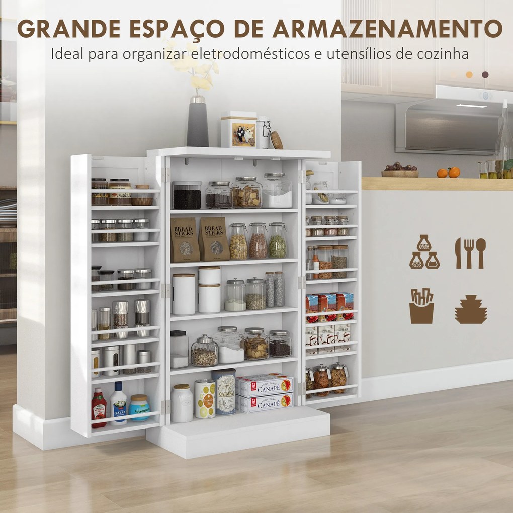 Armário de Cozinha Armário Despensa Cozinha com 2 Portas 16 Prateleiras Aparador Moderno 60x30x104 cm Branco