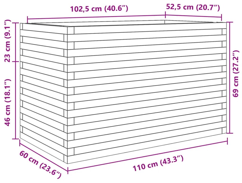 Vaso/floreira de jardim 110x60x68,5 madeira de pinho impregnada