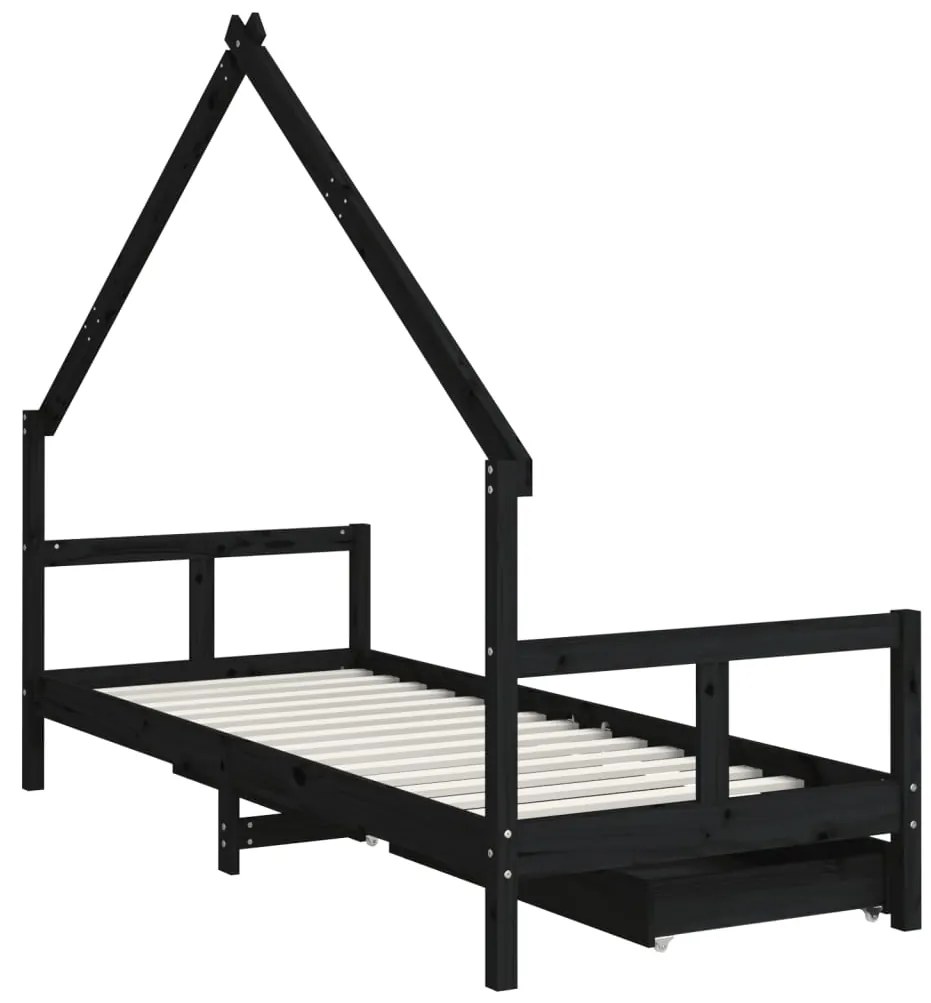 Estrutura cama infantil c/ gavetas 80x200cm pinho maciço preto