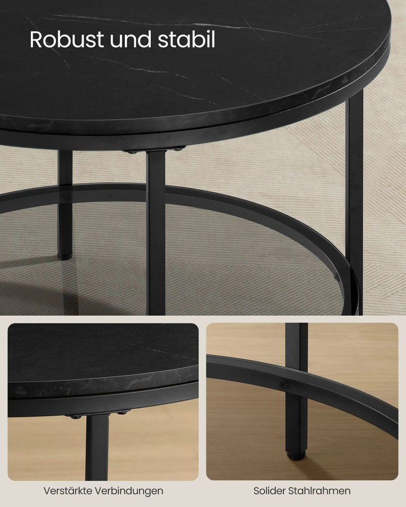 Mesa de centro 65 x 46 cm (Ø x A) de 2 níveis com tampo em efeito mármore-Preto