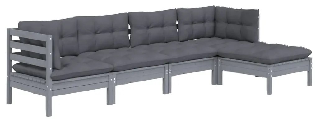 5 pcs conjunto lounge de jardim c/ almofadões pinho cinza