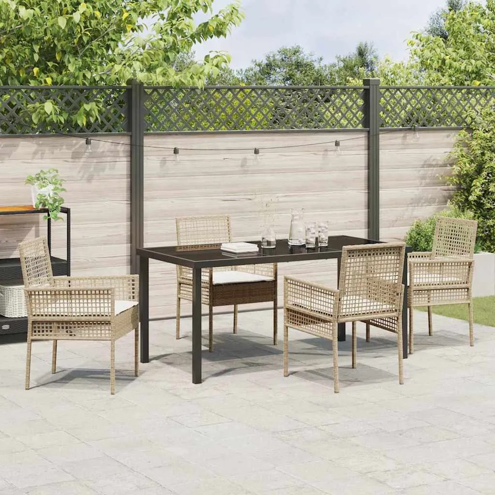 Conjunto de Jantar de Jardim com Almofadas Bege em Rattan Sintético
