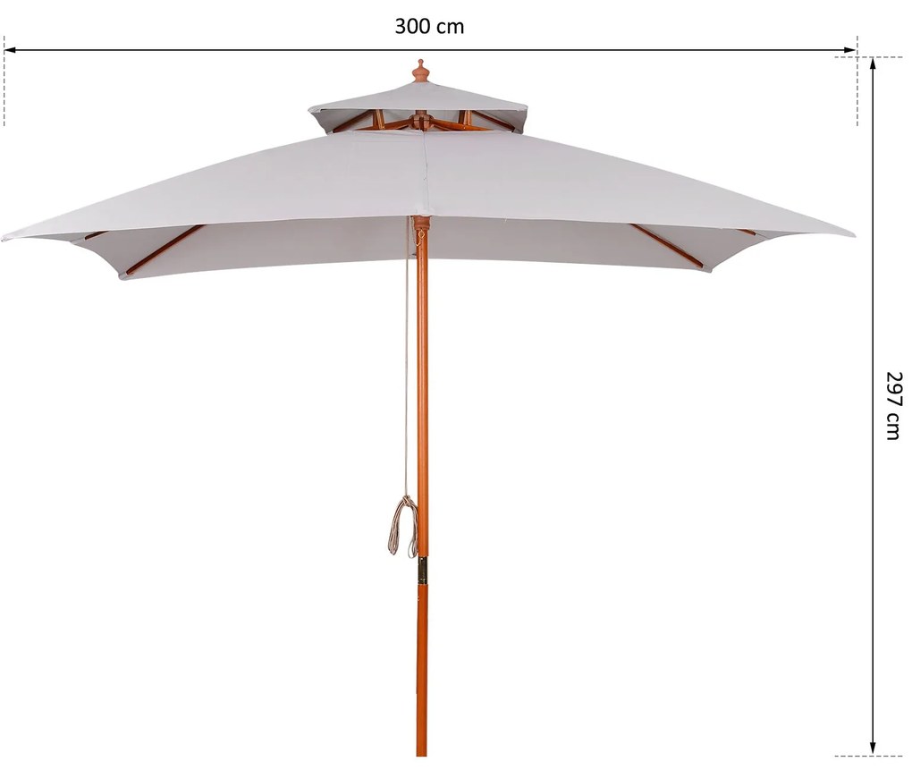 Chapéu de Sol de Jardim com Teto Duplo Sistema de Polia Toldo de Polié