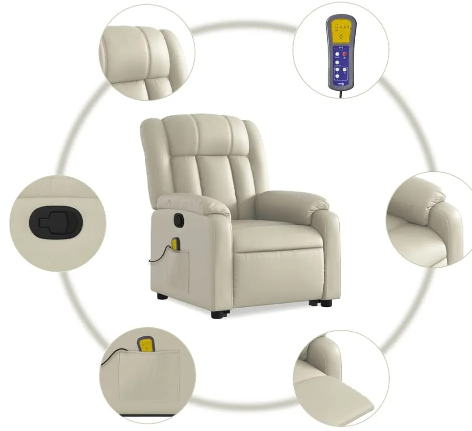 Poltrona reclinável de massagens couro artificial cor creme