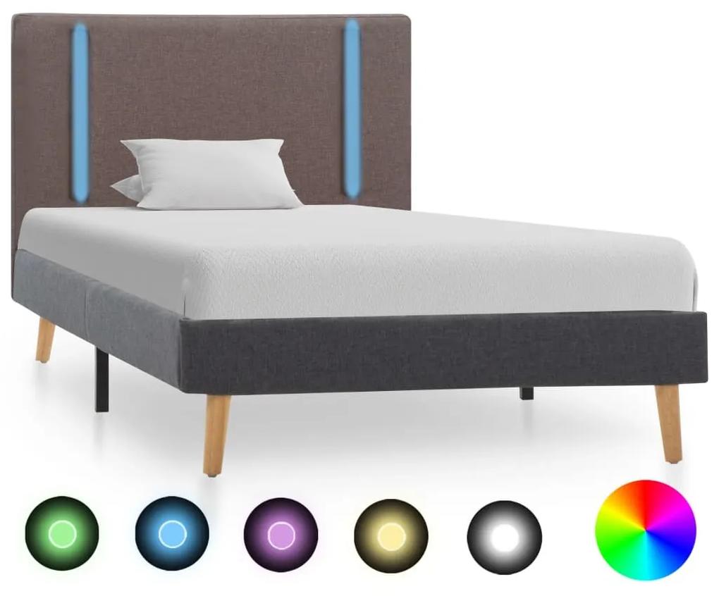 Estrutura cama LED 90x200 cm tecido cinza acastanhado e escuro