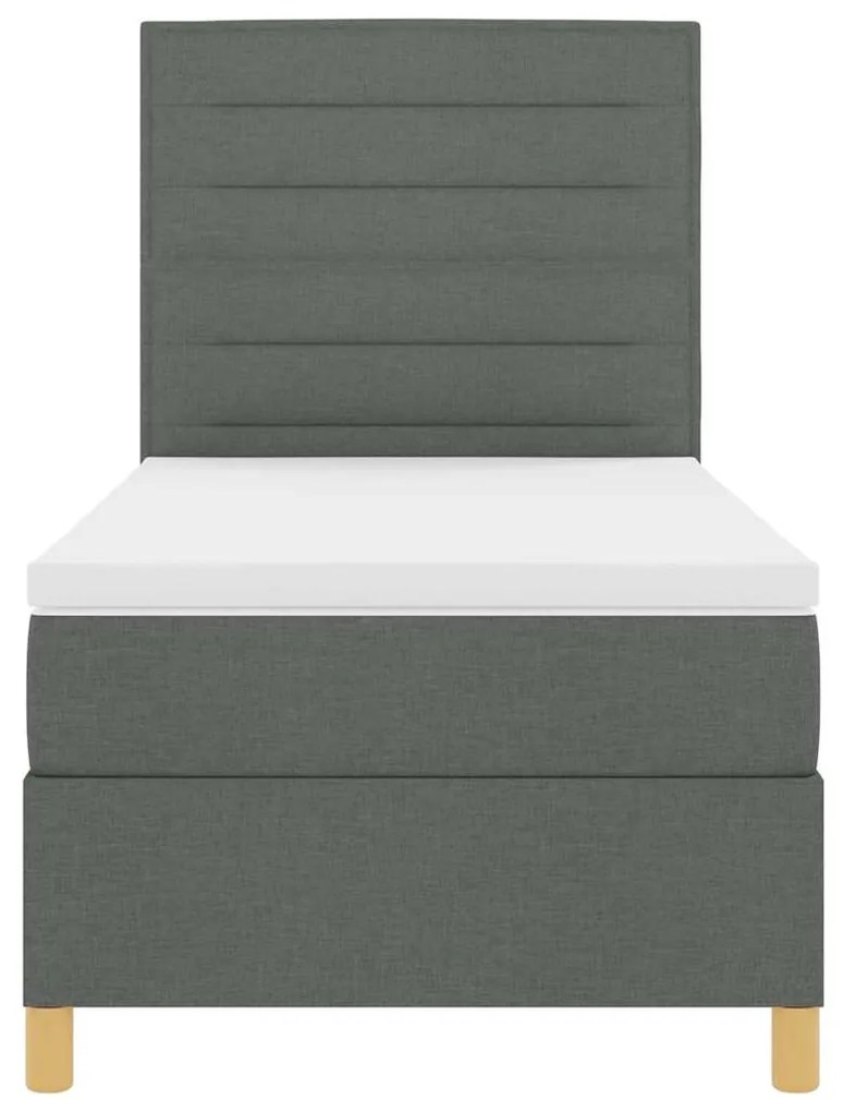 Cama Box com Colchão &amp; LED Cinza Escuro 90x200 cm Tecido