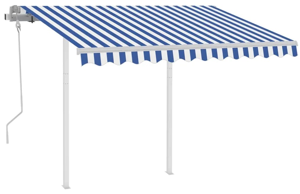 Toldo retrátil manual com postes 3x2,5 m azul e branco