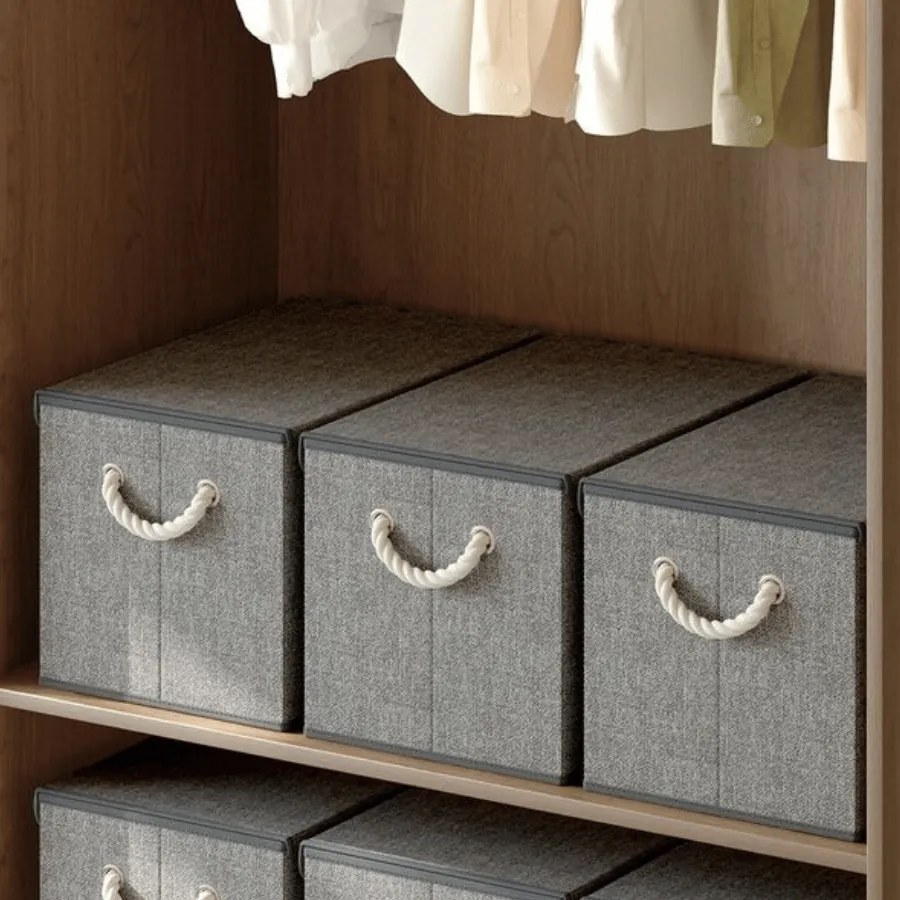 Conjunto de 3 Caixas de armazenamento com tampa, cinzentas