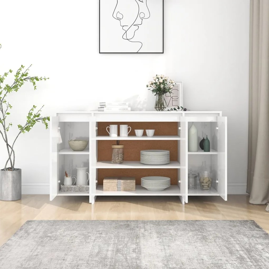 Aparador Endy de 135 cm - Branco Brilhante - Design Moderno