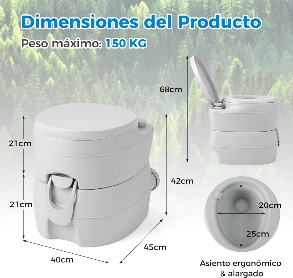 Sanita portátil compacta com depósito de resíduos amovível de 20 L Assento à prova de fugas Bomba de descarga do assento à prova de fugas para campism
