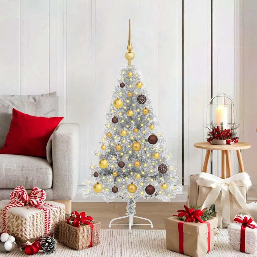 vidaXL Árvore de Natal Artificial Pré-iluminada Prateado 120 cm PET
