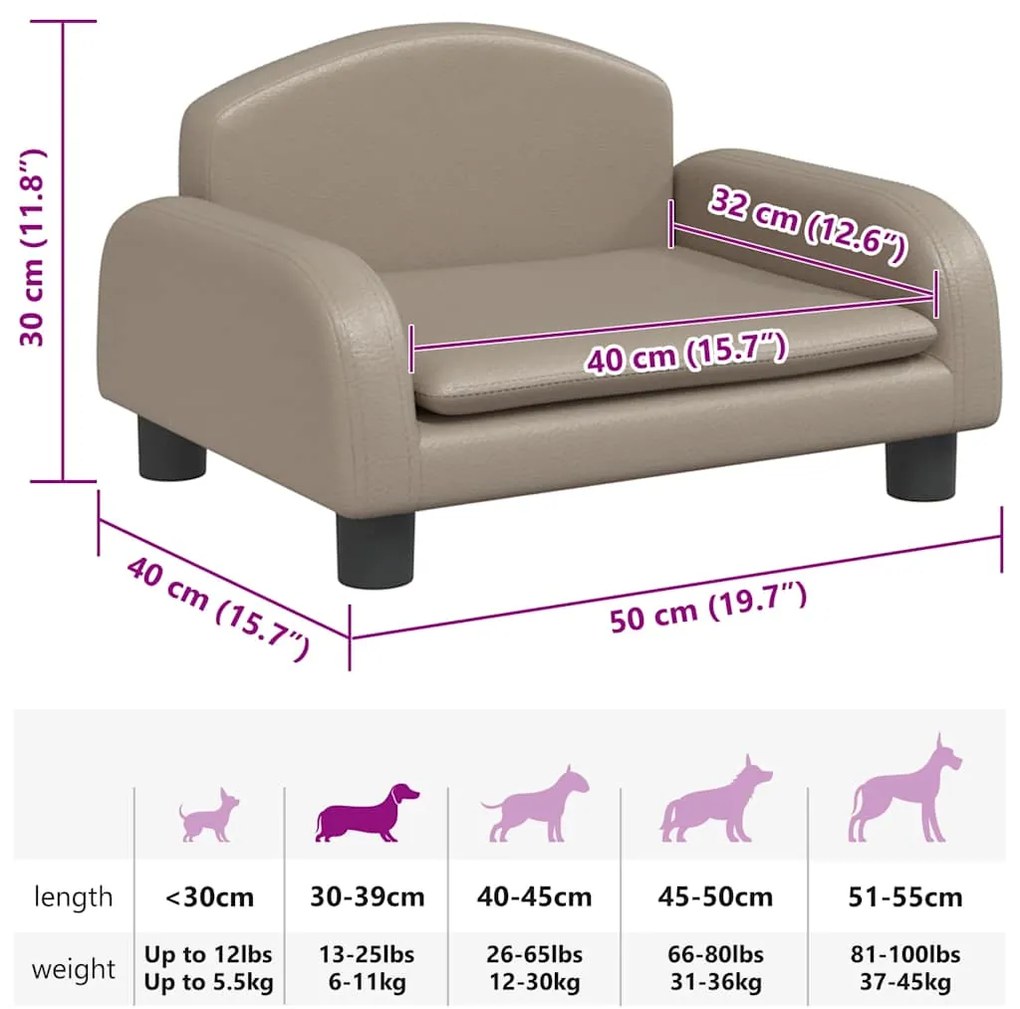 Cama para cães 50x40x30 cm couro artificial cor cappuccino