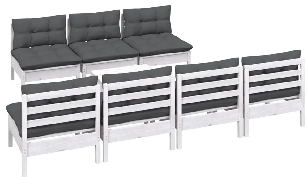 8 pcs conj. lounge de jardim com almofadões antracite pinho