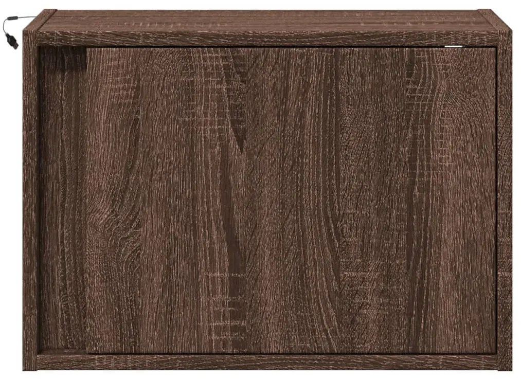 Mesa de cabeceira de parede com luzes LED carvalho castanho